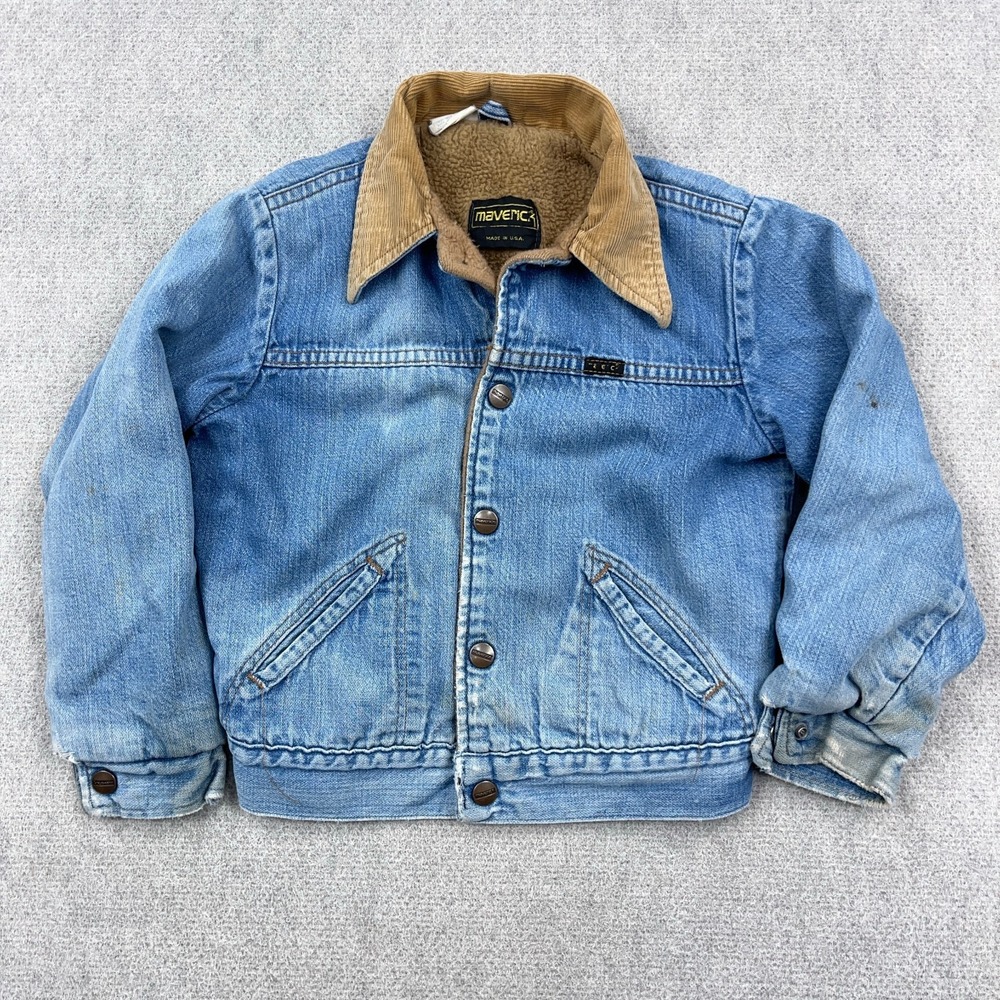 Vintage Maverick Jacket Kids 10 Denim Sherpa Lined Collar Trucker 70s Kid Core